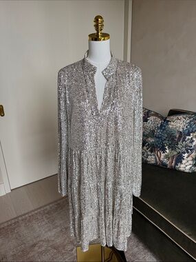 SAIL TO SABLE CHARLOTTE SEQUIN DRESS - Silver Size XXL